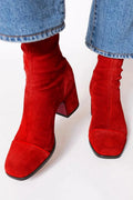 SQUARE TOED ANKLE BOOT WITH BOLD HEEL