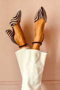 ZEBRA-PRINT POINTED TOE PUMPS WITH ANKLE STRAP