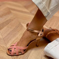 STRAPPY PEACH MID HEELS