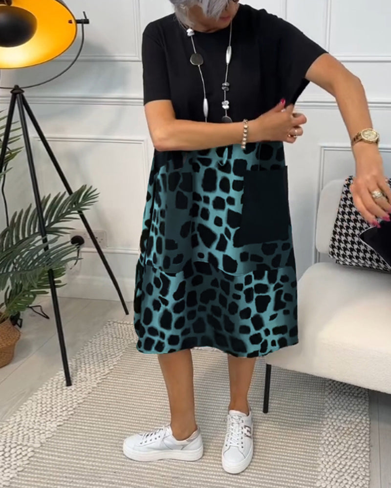 Allison - Stylish Short Sleeve Leopard Print Midi Dress