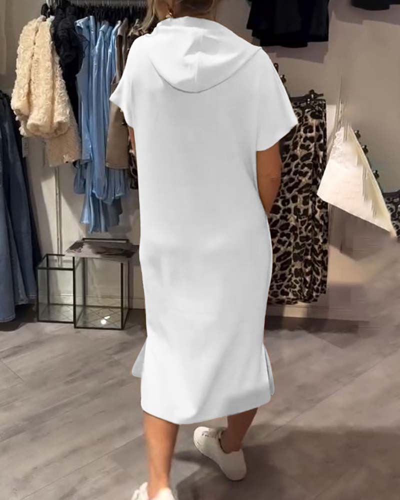 Parker - Casual Letter Print Hooded Pullover Dress