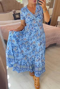 Ellie - Elegant Floral V-Neck Pleated Hem Dress