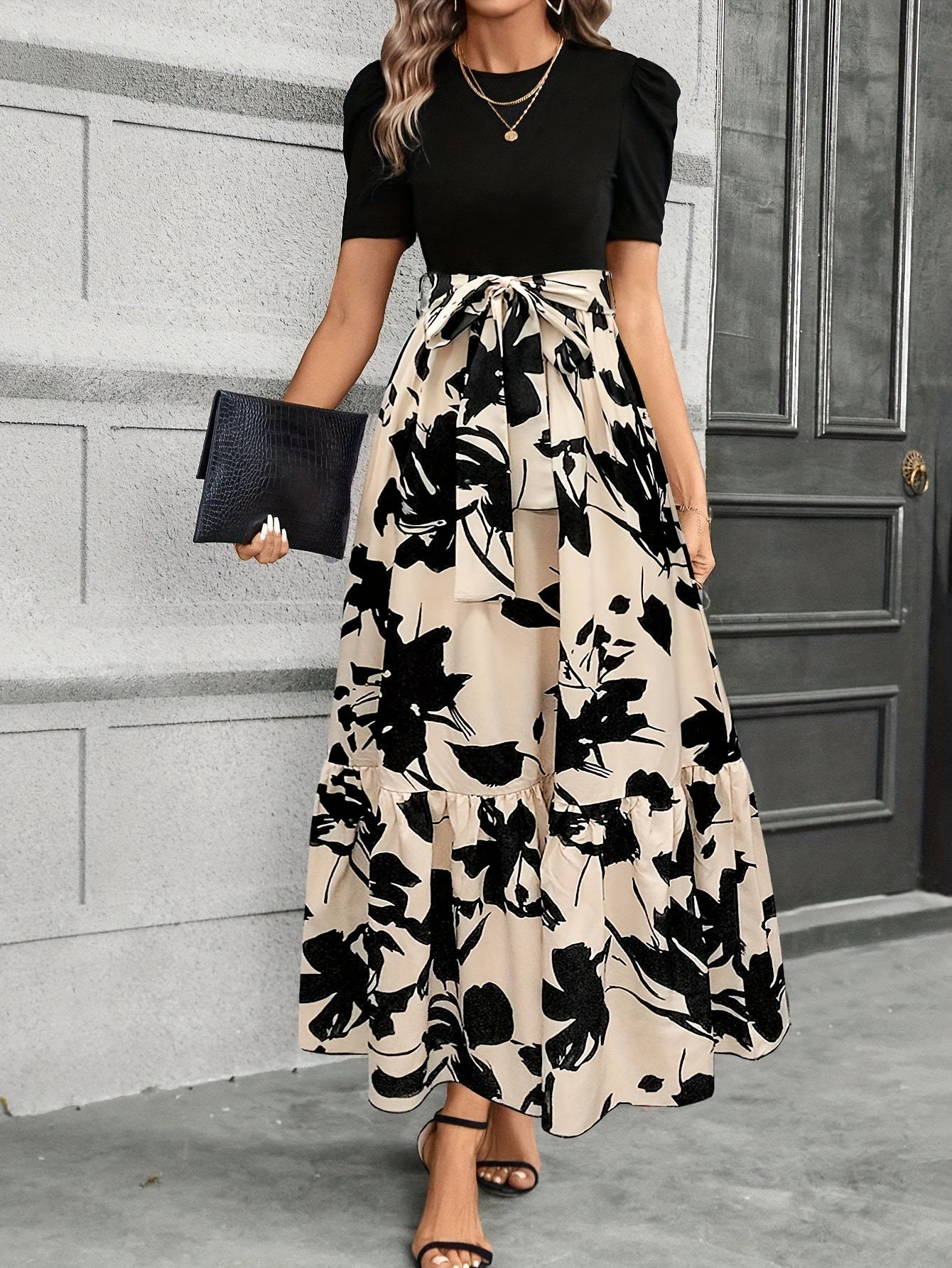 Briony - Floral High-Waist Dress with Ruffle Hem