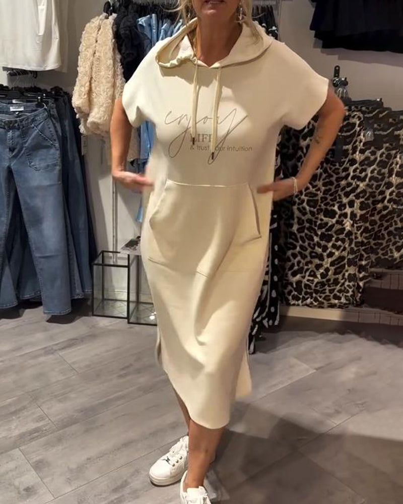 Parker - Casual Letter Print Hooded Pullover Dress