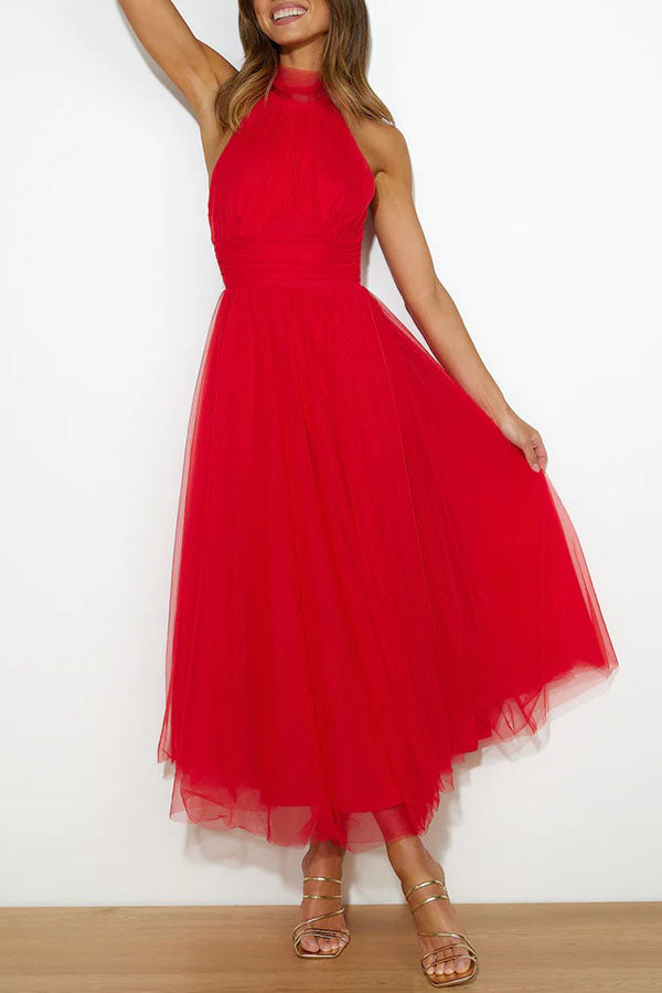 Pearlina - Sleek Mesh High Neck Dress