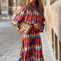 Kaia - Geometric Prints Long Party Dress