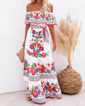 Oceana - Printed Lace-Up Waist Long Dress
