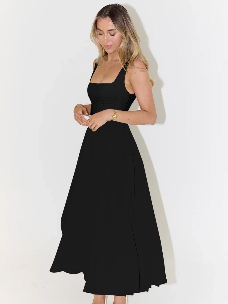 Trinity - Elegant Solid Sleeveless A-Line Midi Dress