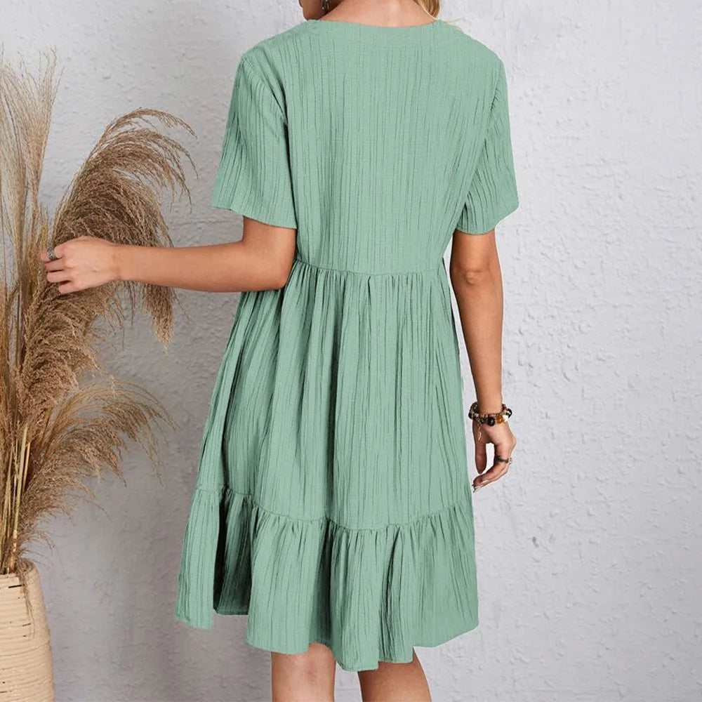 Audrey - Trendy Boho Ruffle Hem Mini Dress