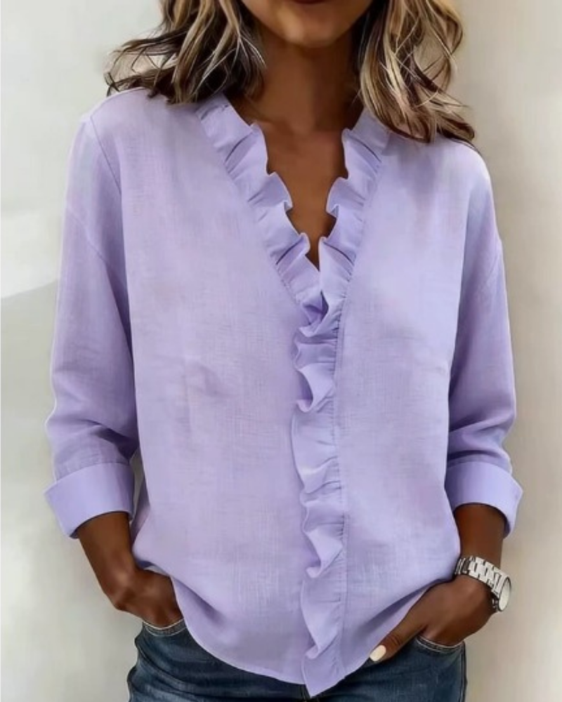 Sadie | Blouse with Ruffles, V-Neck and Long Sleeves