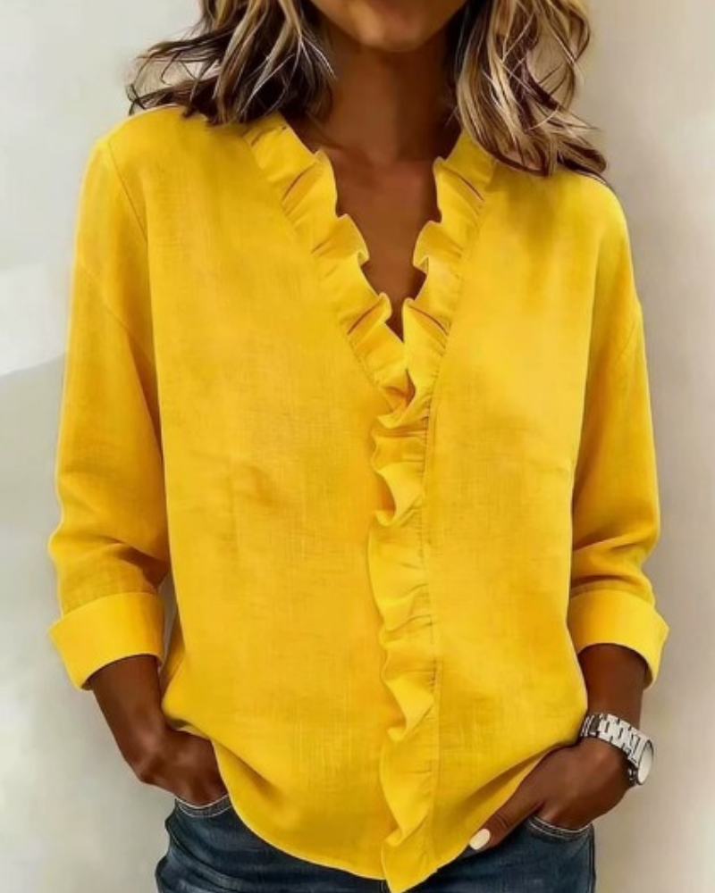 Sadie | Blouse with Ruffles, V-Neck and Long Sleeves