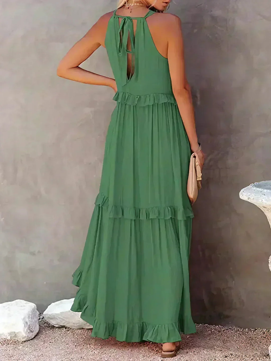 Delilah - Elegant Halter Neck Ruffle Trim Dress