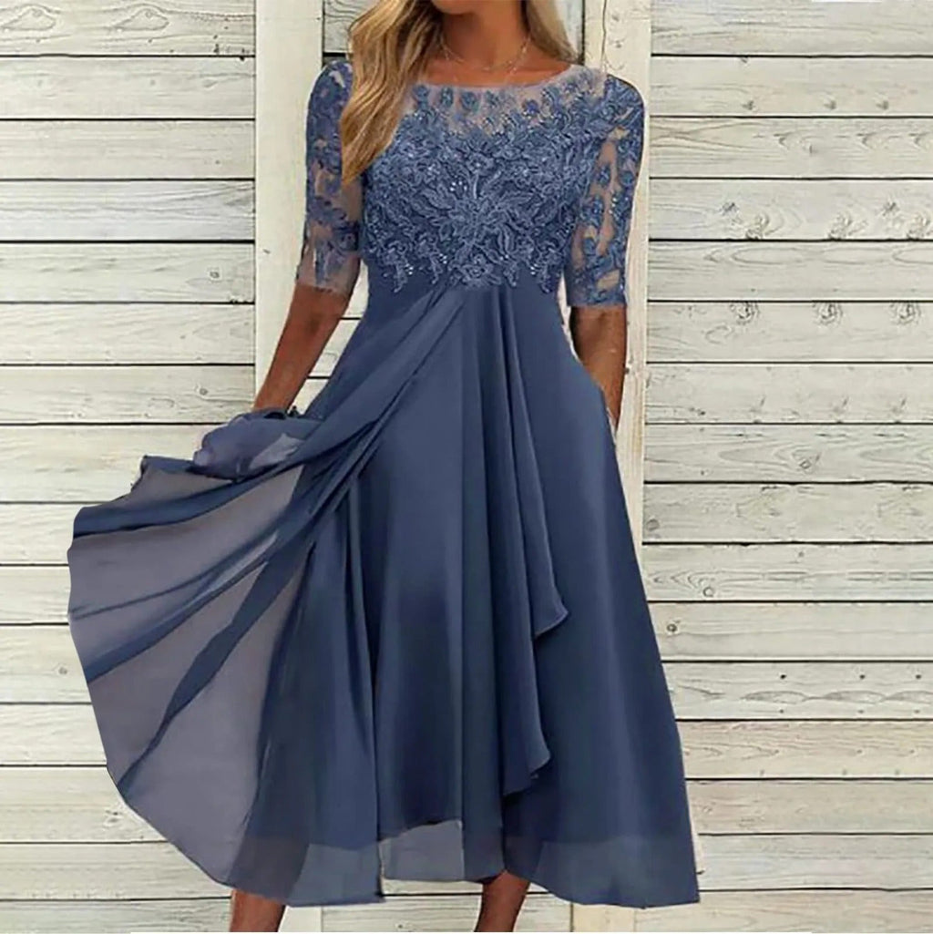 Sylvana - Tea-Length Lace Embroidered Dress